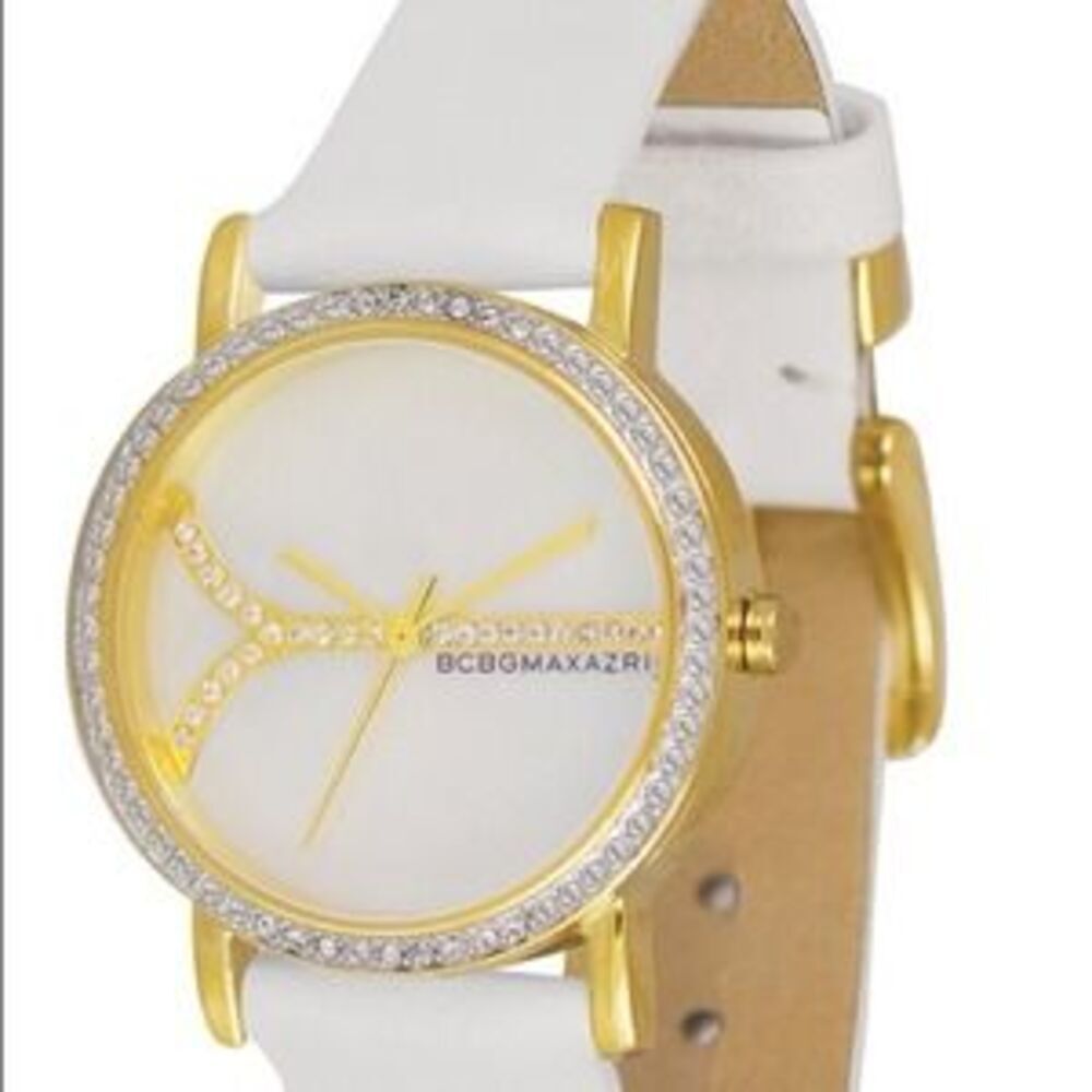 BCBG Maxazria women's white and gold watch